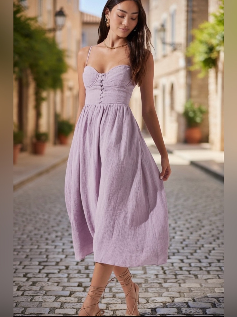 Astr The Label Ferreira Sweetheart Midi Dress Sz M